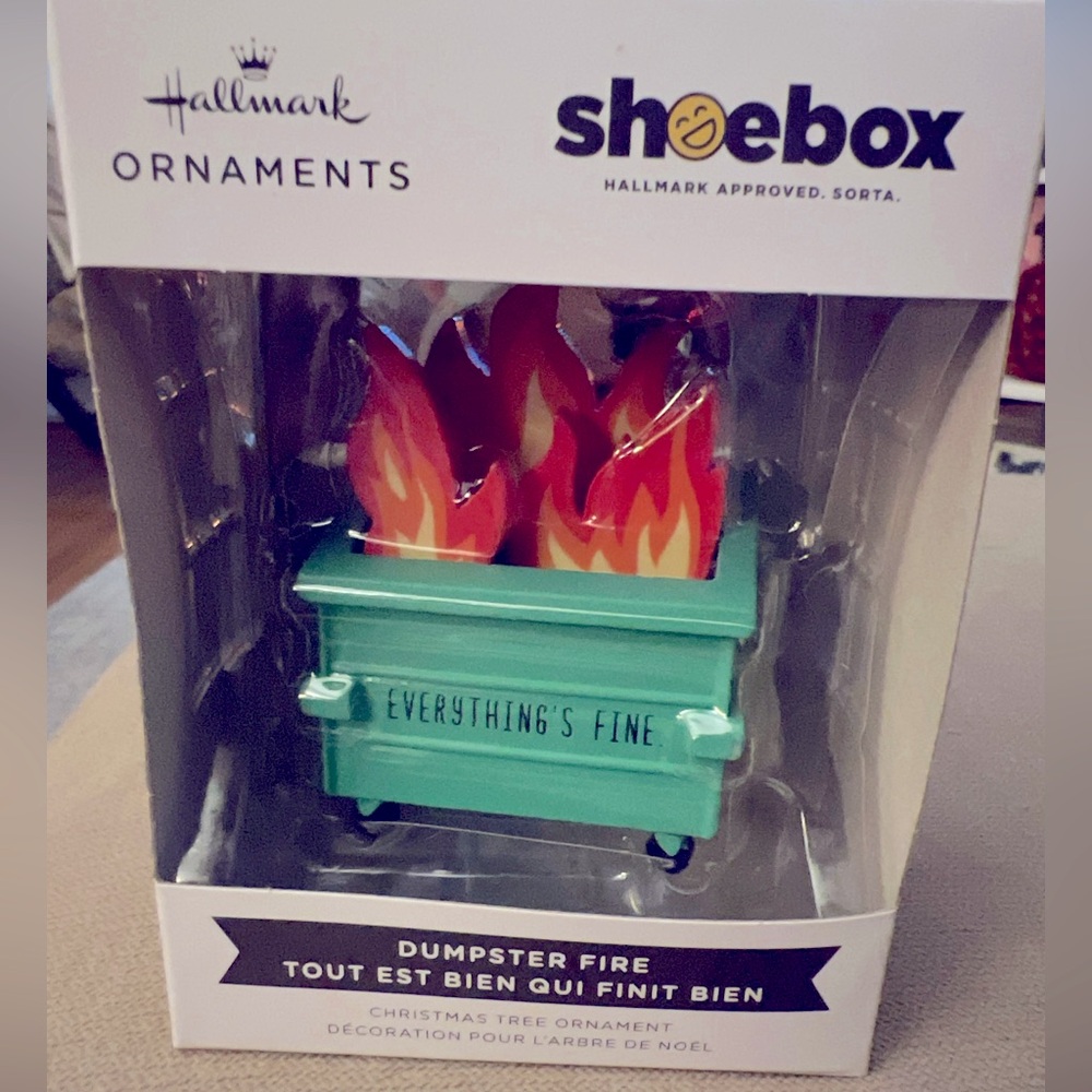 Dumpster Fire 🔥Everything’s Fine Hallmark Shoebox Ornament BRAND 🆕